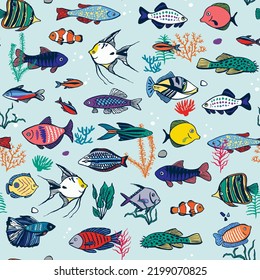 Tropical fish vector seamless pattern.