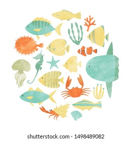 tropical fish with watercolor texture