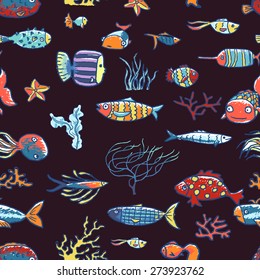 Tropical fishes seamless pattern. Sea life