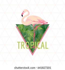 Tropical Flamingo Bird Background. Summer Design. Vector. T-shirt Fashion Graphic. Exotic.