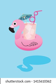 tropical flamingo float drinks holder vector/illustration