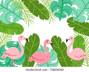 Tropical flamingo frame background, vector illustration