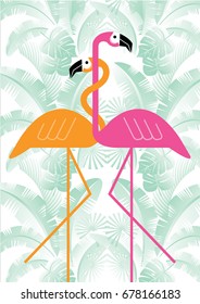 tropical / flamingo / leaves background template vector/illustration