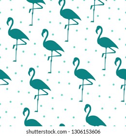 Tropical flamingo pattern. Seamless flamingo pattern. Polka dots. Vector illustration
