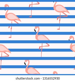 Tropical flamingo pattern. Seamless flamingo pattern with stripes.