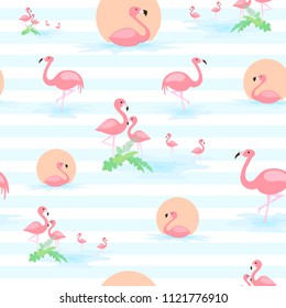 Tropical flamingo seamless pattern