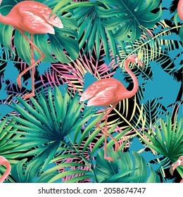 tropical flamingo seamless pattern summer Hawaii designs  