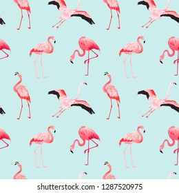 Tropical Flamingo seamless vector summer pattern. Exotic Pink Bird background for wallpapers, web page, texture, textile. Nature Wildlife Fauna Design