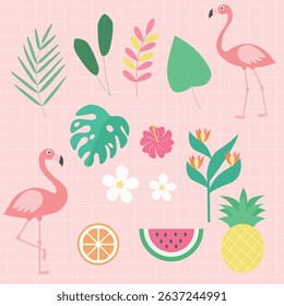 Tropical Flamingo and Summer Elements Set