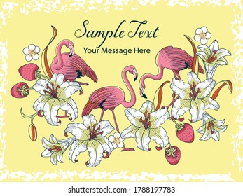 Tropical Flamingo Vector Card Background