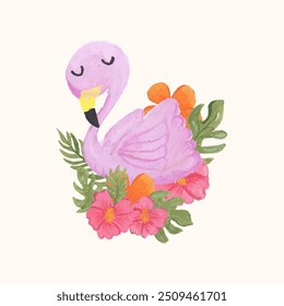 Tropical Flamingos with Pink Flamingo Jungle leaves