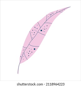 Hojas planas tropicales aisladas en fondo blanco. Colección moderna con hojas planas tropicales rosadas para el diseño estival. Arte vectorial de la jungla