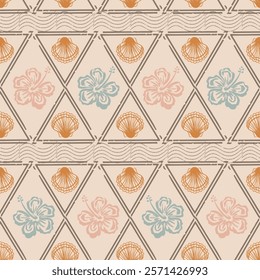 Tropical Flora and Shells Vector Seamless Pattern