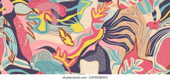 tropical floral abstract contemporary seamless pattern. 