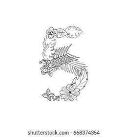 Tropical floral alphabet numbers, palm numbers 5