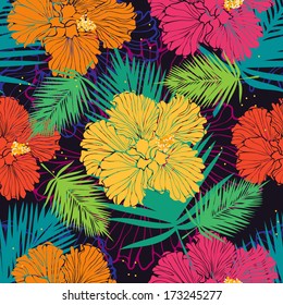 tropical floral background with hibiscus