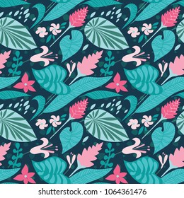 Tropical floral background vector seamless pattern