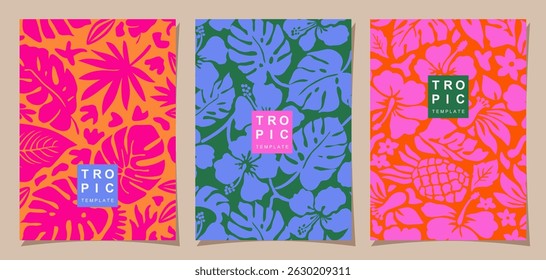 Tropical floral design with hand drawn palm leaves. Hawaii summer colorful background for posters, templates, cards, covers, decorations, banners, interior decors. Vector illustration.