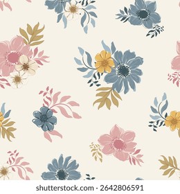 Tropical floral ditsy vector seamless pattern background repeat tile, perfect for fashion fabric, textile, wallpaper and more