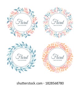 Tropical floral frame with flat design, Circular exotic tropical leaves and floral border