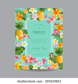 Tropical Floral Frame - For Invitation, Wedding, Baby Shower Card - In Vector 