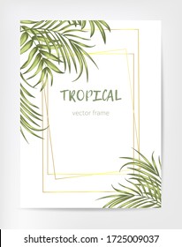 Tropical floral frame.Vector exotic background. Template for invitation, flyer, card, banner.