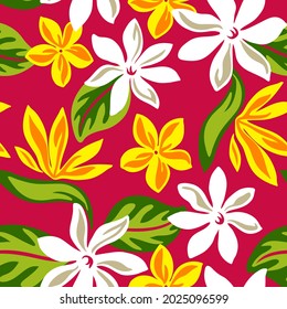 Tropical floral Hawaiian pattern design with repeat. Tare and bird of paradise.