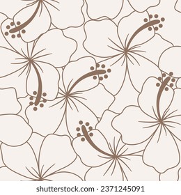 Tropical floral line art seamless pattern. Suitable for backgrounds, wallpapers, fabrics, textiles, wrapping papers, printed materials, and many more.