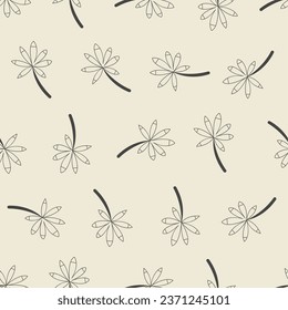Tropical floral line art seamless pattern. Suitable for backgrounds, wallpapers, fabrics, textiles, wrapping papers, printed materials, and many more.