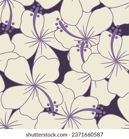 Tropical floral line art seamless pattern. Suitable for backgrounds, wallpapers, fabrics, textiles, wrapping papers, printed materials, and many more.