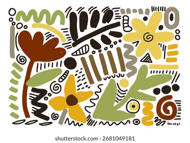  tropical floral pattern. Cute botanical abstract contemporary seamless pattern. Hand drawn unique print.