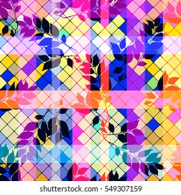 Tropical floral pattern leaves Striped and mosaic background. Floral plants exotic leaves pattern. Layer effect