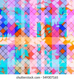 Tropical floral pattern leaves Striped and mosaic background. Floral plants exotic leaves pattern. Layer effect