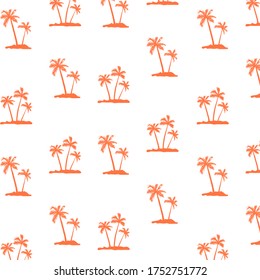 tropisches Blumenmuster mit wiederholten Kokospalmen einzeln auf weißem Hintergrund. Vektorgrafik