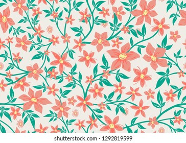 Tropical floral pattern, Seamless vector background