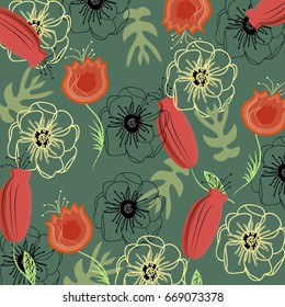 Tropical floral pattern.Summer pattern with colorful tropical flowers and palm leaves.For textile,texture,fabric,wallpaper,t-shirt design,decor,web and interior design.Vector illustration.