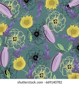 Tropical floral pattern.Summer pattern with colorful tropical flowers.For textile,texture,fabric,wallpaper,t-shirt design,decor,web and interior design.Vector illustration.