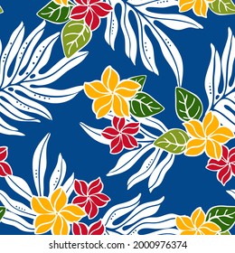 Tropical floral plumeria pattern with full repeat for Polynesian Hawaiian graphics