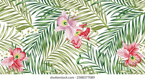 Tropical Floral Print Seamless Pattern Design for Fabric