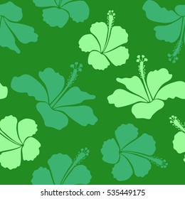Tropical floral seamless pattern with green hibiscus flowers. Vector illustration. Floral vector seamless pattern.
