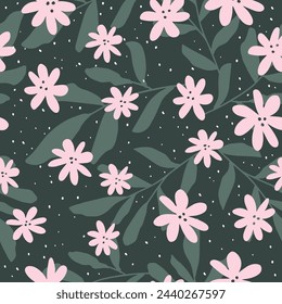 tropical floral seamless pattern. Hand drawn flowers. Delicate and cute endless background. Vector floral design for label, fabric, packaging. Seamless surface design