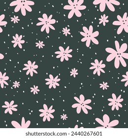 tropical floral seamless pattern. Hand drawn flowers. Delicate and cute endless background. Vector floral design for label, fabric, packaging. Seamless surface design