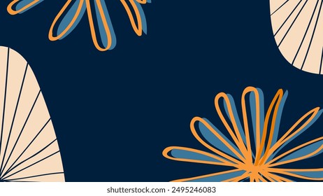 tropical floral seamless pattern with hand draw flowers. a blue background with orange and blue flowers and a blue background