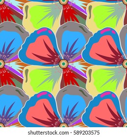 Tropical floral seamless pattern with multicolored flowers. Abstract floral vector background.