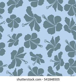 Tropical floral seamless pattern with neutral hibiscus flowers. Vector illustration. Floral vector seamless pattern.