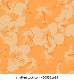 Tropical floral seamless pattern with orange and beige hibiscus flowers. Floral vector seamless pattern.