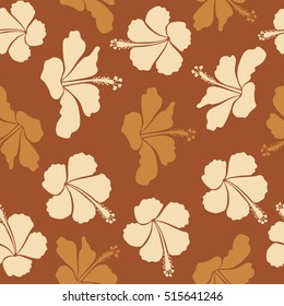 Tropical floral seamless pattern with orange, brown and beige hibiscus flowers. Vector illustration. Floral vector seamless pattern.