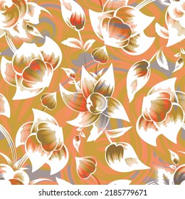 patrón floral tropical sin soldadura con hojas de plantas sobre fondo abstracto. diseño vectorial. decoración de fondo abstracto. fondo de flores. Exótico fondo veraniego. fondo de pantalla natural. otoño