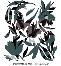 Tropical floral seamless pattern. Vector illustration with hand drawn palm leaves, jungle plants. Green exotic botany texture for textile, fabric, FABRIC - PLANT