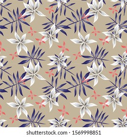 Tropical Floral seamless Pattern in Vector - It is suitable for fashion prints, patterns, backgrounds, websites, wallpaper, crafts